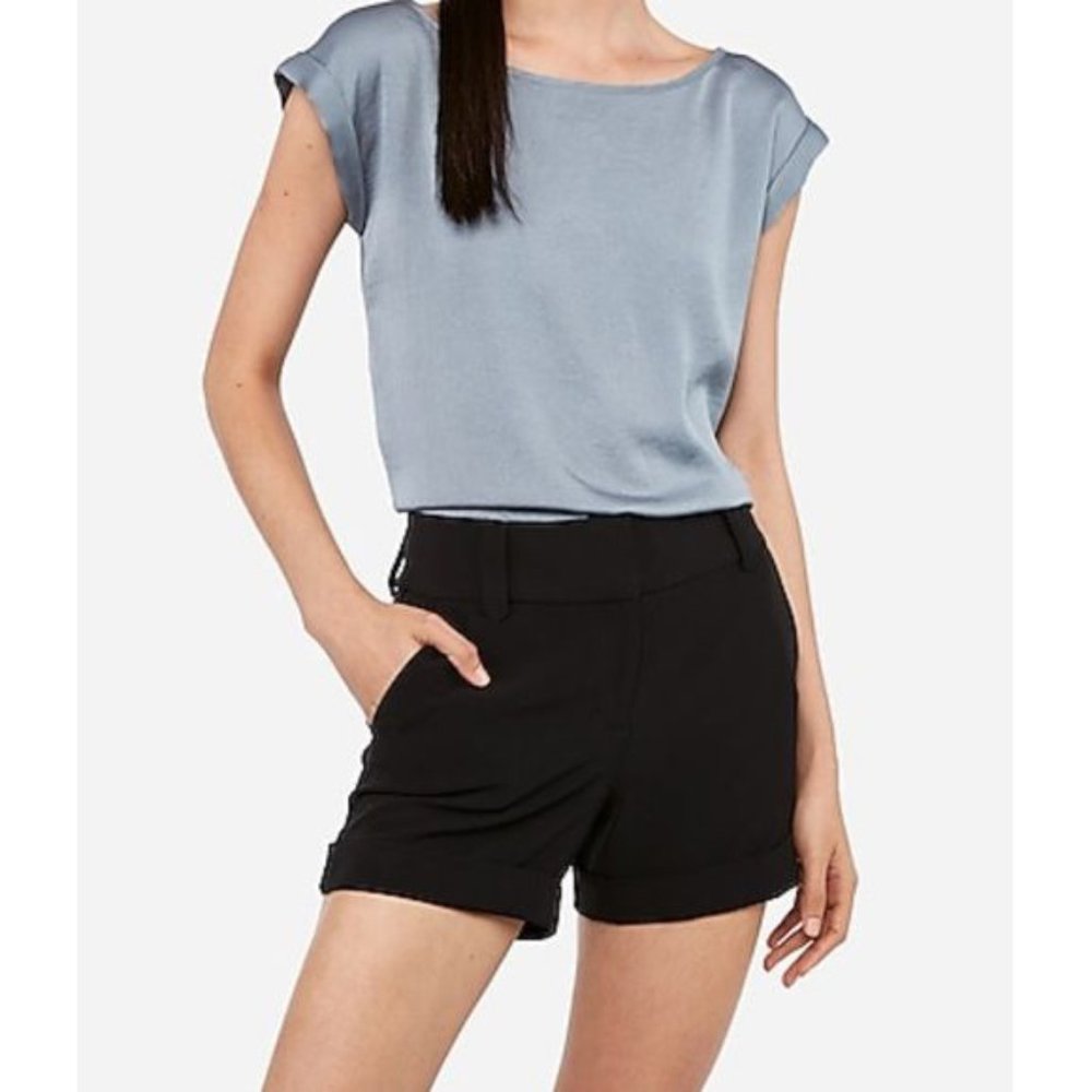 Grass Collection Black Stretch Classic Chino Khaki Cuffed Stretchy Shorts 7 M